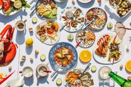 Food on display, healthy food, healthy snacks, colorful food on white background